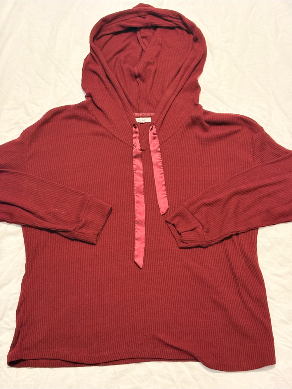 Maurices Ribbed Hooded Pullover in Burgundy Red